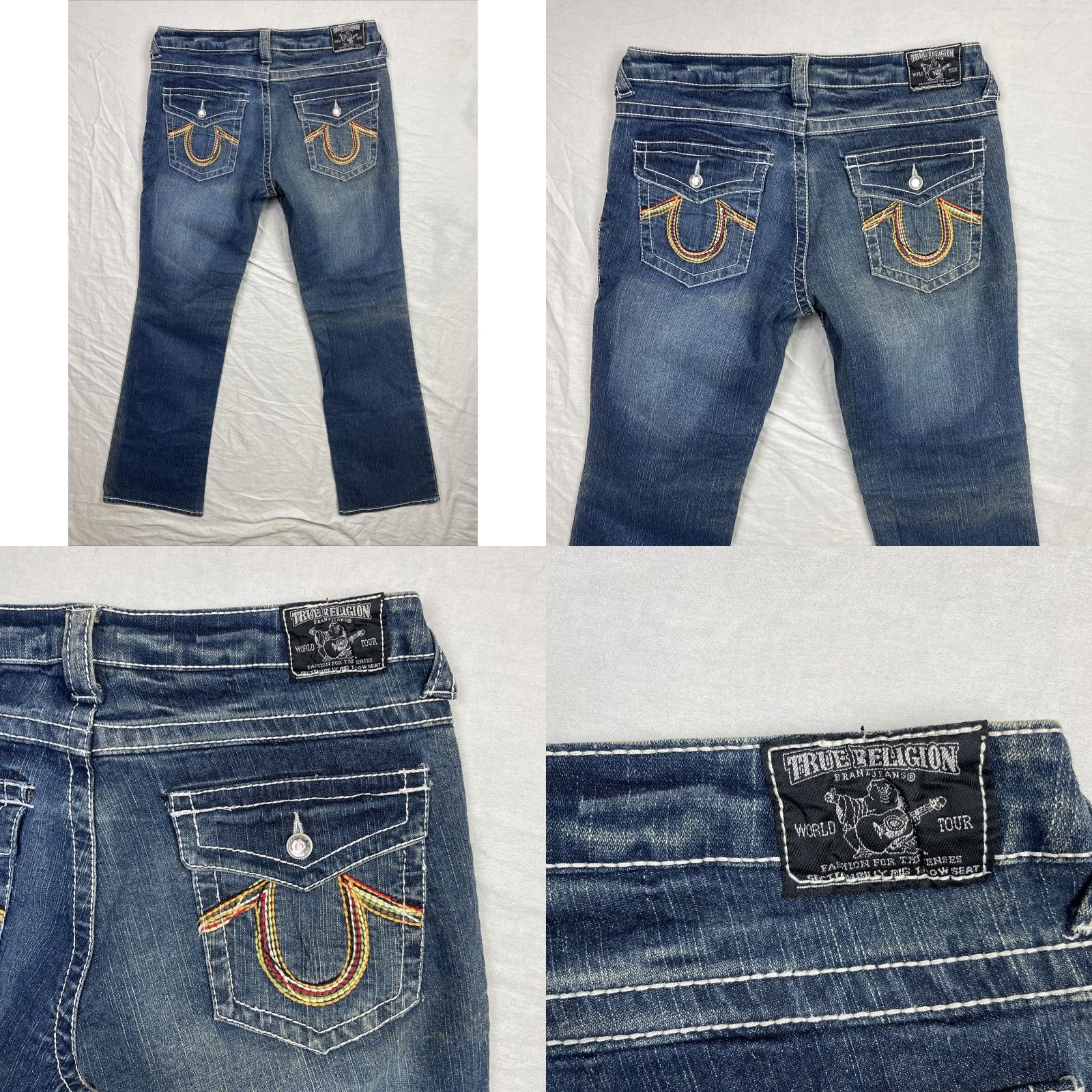 True Religion VINTAGE True Religion Jeans 31X33 Billy Boot Cut Womens Blue 5-Pocket Denim Cotton Stone Swarovski Crystals Logo Embroidered USA Size 24" / US 00 / IT 34 - 8 Thumbnail