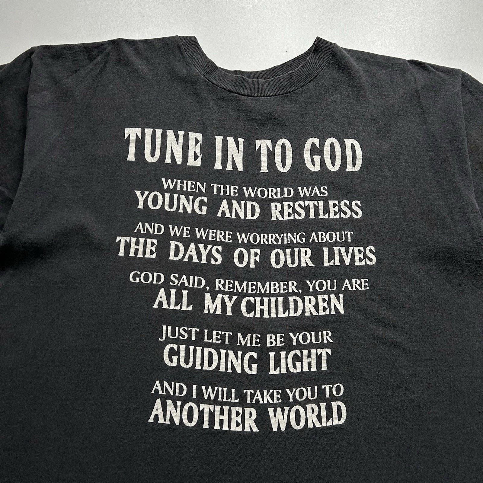 Vintage Vintage Tune In To God Shirt XL 90s Faded Black Religion USA Size US XL / EU 56 / 4 - 2 Thumbnail