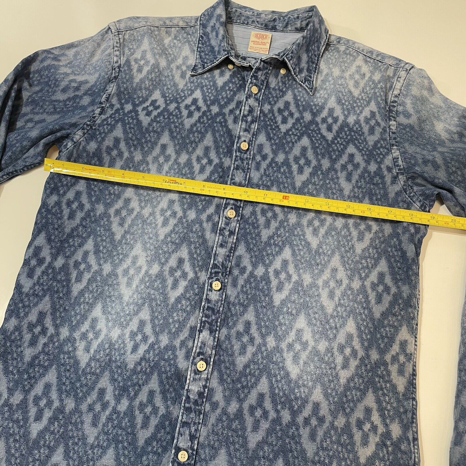Scotch & Soda SCOTCH & SODA Men’s Blue Jean Geometric Stitch Denim Shirt M Size US M / EU 48-50 / 2 - 6 Thumbnail
