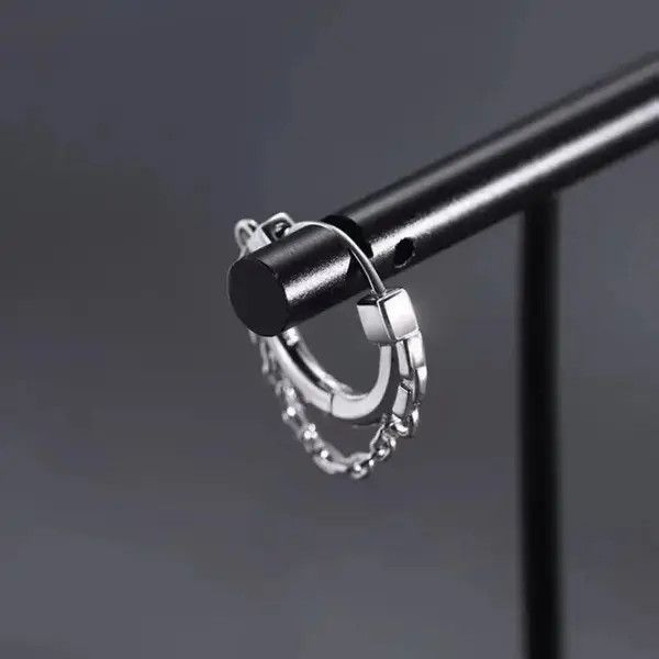 Designer × Vintage 925 Silver Plated Chain Hoop Earrings for Men Women Size ONE SIZE - 3 Thumbnail