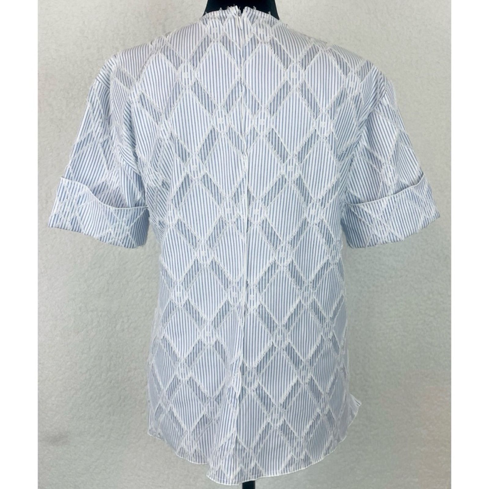 Derek Lam 10 Crosby DEREK LAM • 10 Crosby Striped Frayed Diamond Blouse Size S / US 4 / IT 40 - 8 Thumbnail