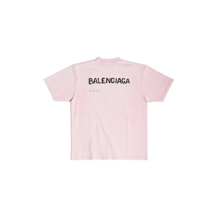 Balenciaga o1s1wg110126 Hand-Drawn T-Shirt Large Fit in Light Pink Size XXS / US 00 / IT 34 - 2 Thumbnail