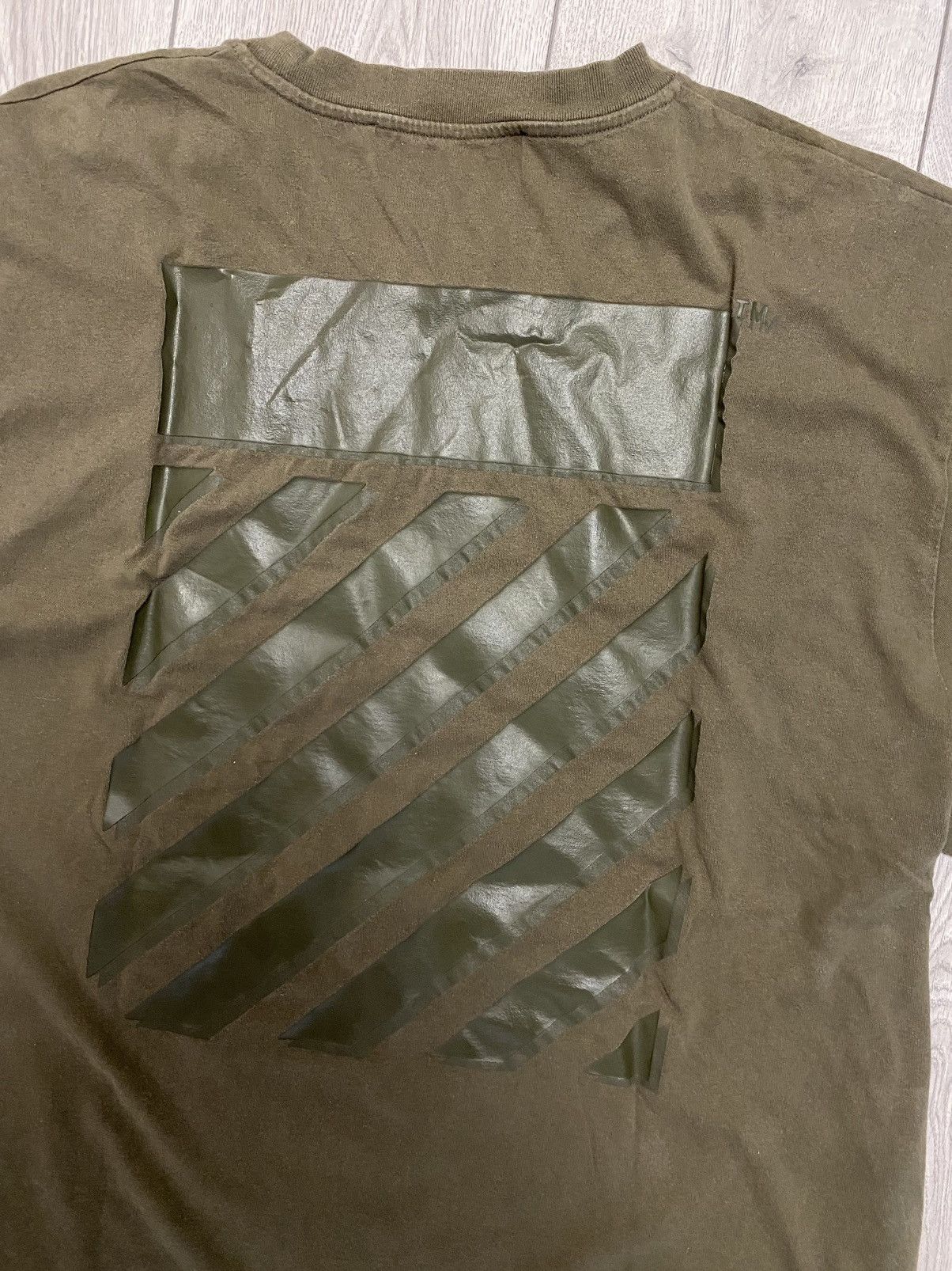 Off-White Negative rubber diagonal stripe Mark Khaki T Shirt