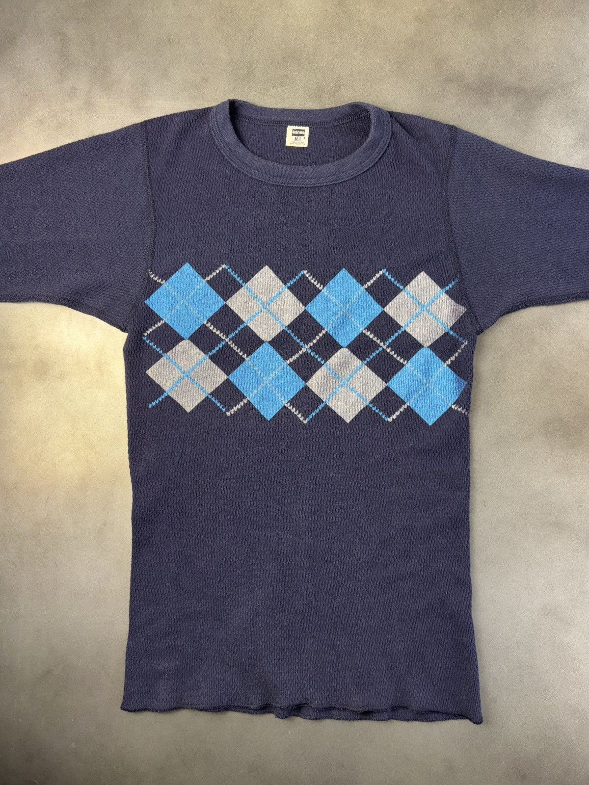 Hanes × Vintage 1970s Vintage Thermal Longsleeve Argyle Waffle Double Face S Size US S / EU 44-46 / 1 - 2 Thumbnail