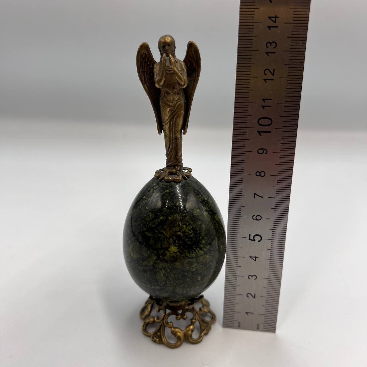 Vintage Vintage Serpentine Gemstone Egg Brass Angel Desk Souvenir Size ONE SIZE - 4 Thumbnail