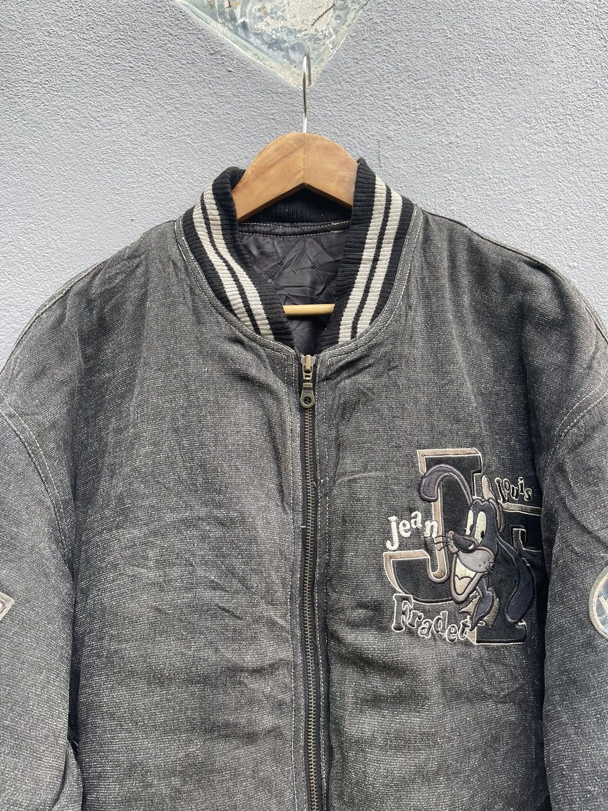 Japanese Brand × Vintage Jean Louis Fradet Vintage Denim Varsity Jacket - Size L Size US L / EU 52-54 / 3 - 4 Thumbnail