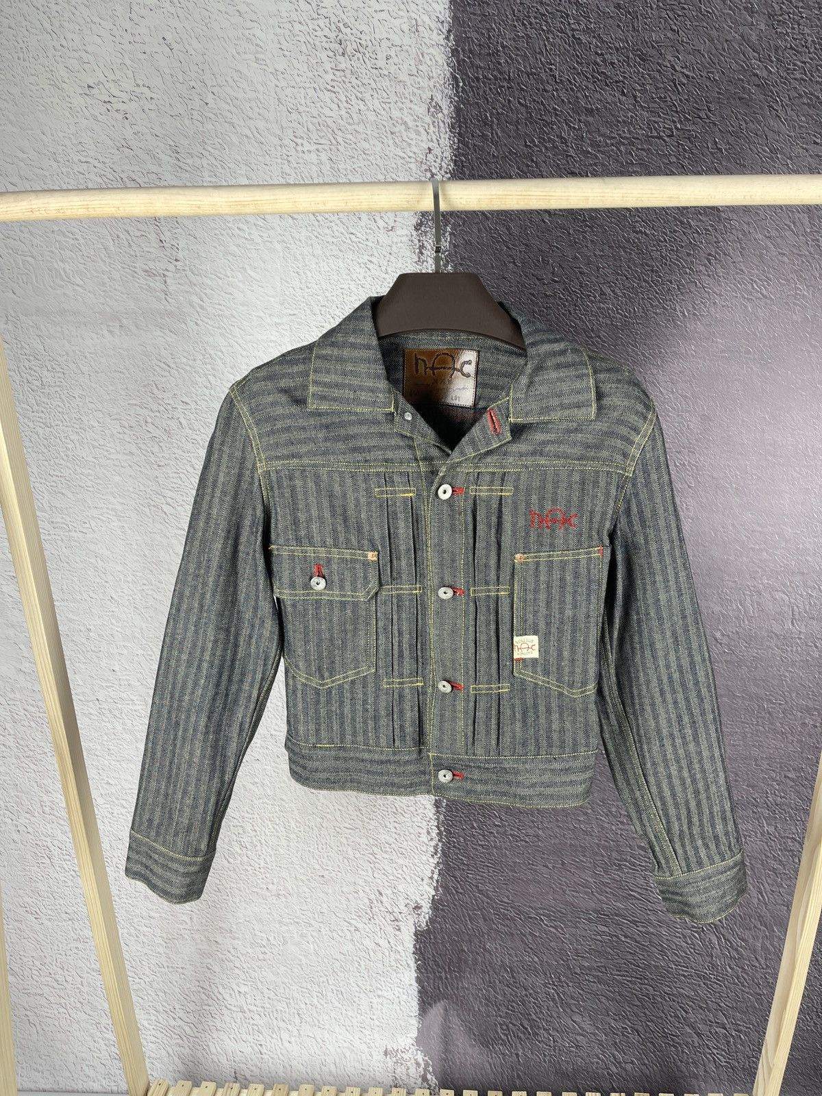 image of Avant Garde x Nicole Club Workers By Kagumi Sasaki Striped Denim Jacket in Grey, Women's (Size Medi
