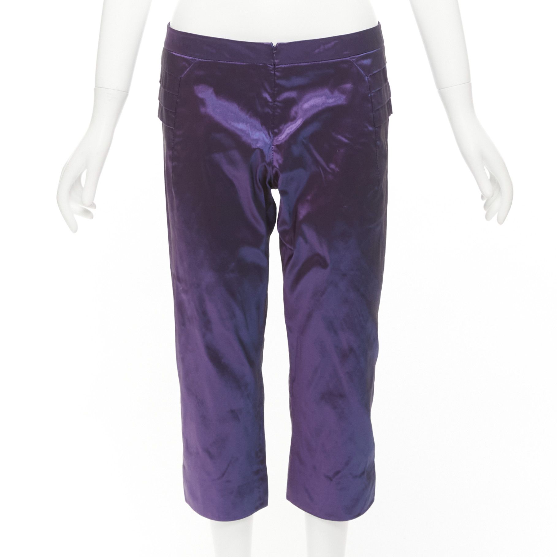 Other SHIATZY CHEN 100% silk purple holographic pleated side darted knee pants IT42 M Size 28" / US 6 / IT 42 - 1 Thumbnail