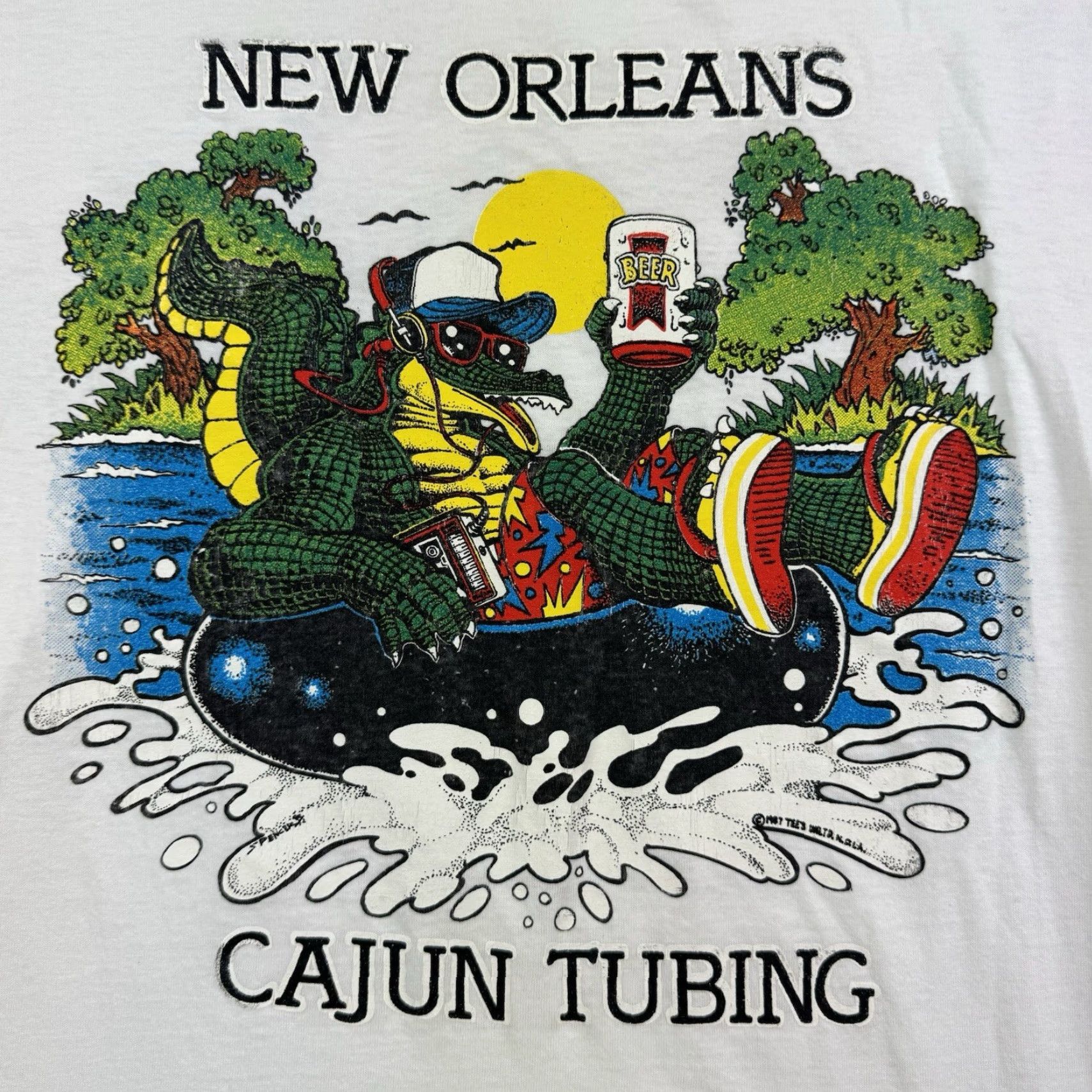 Vintage VINTAGE Cajun Tubing T-Shirt Adult Large White Graphic Print Funny 1980s Mens Size US L / EU 52-54 / 3 - 2 Thumbnail