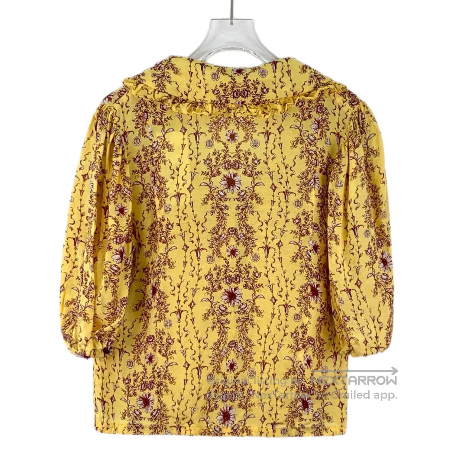 Sandro Sandro Yellow Floral Print Peter Pan Collar Short Sleeve S Size M / US 6-8 / IT 42-44 - 2 Thumbnail