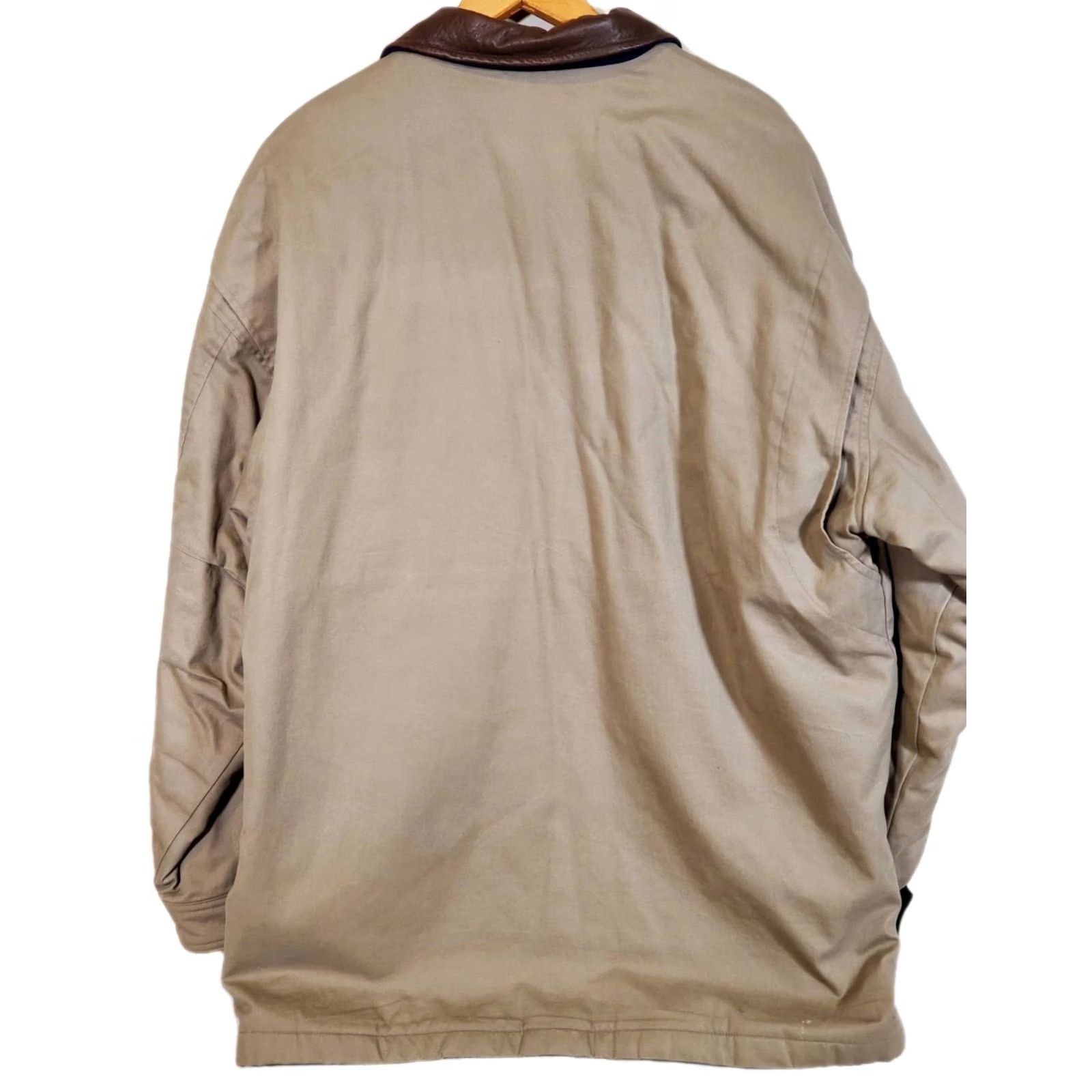 Vintage VINTAGE L.L.Bean Barn Coat Jacket Beige Leather Collar Men's L Canvas Chore Coat Size US L / EU 52-54 / 3 - 3 Thumbnail