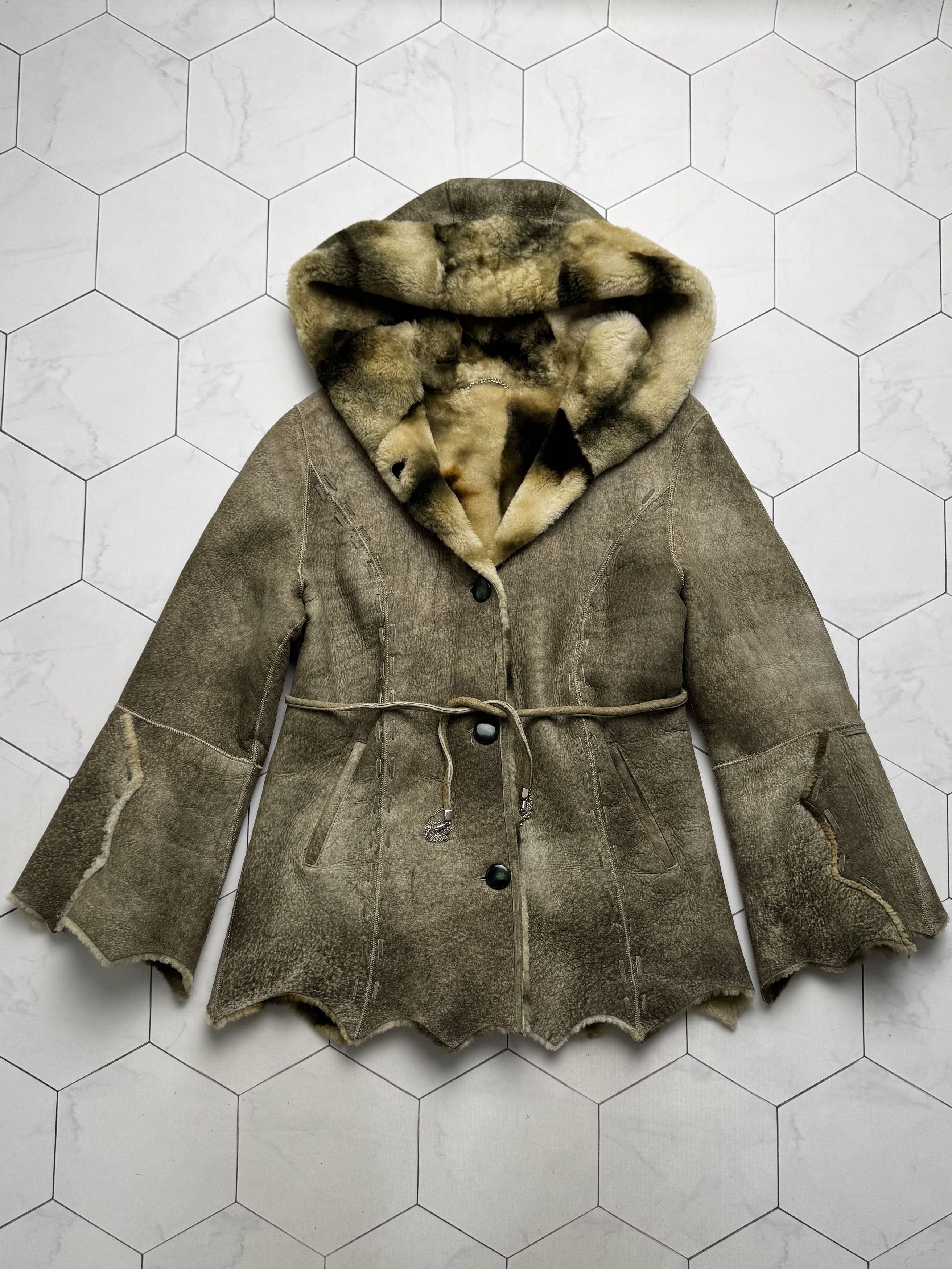 Vintage Vintage Real Sheepskin Hooded Coat (B505)E2D15 Size S / US 4 / IT 40 - 1 Thumbnail
