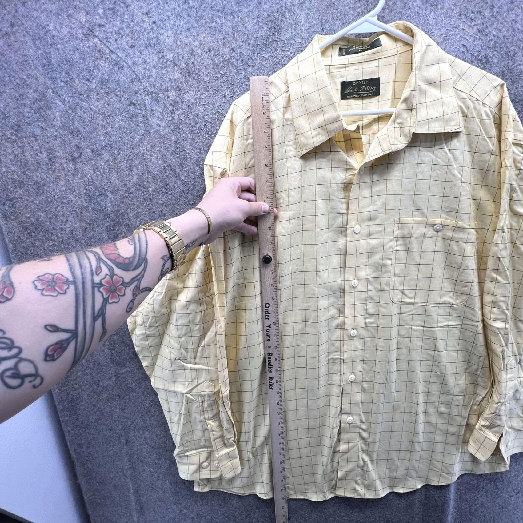 Orvis Orvis Shirt Mens XL Yellow Check Long Sleeve Button Front Casual Cotton Outdoor Mens, XL, Yellow, Check, Button-Up, Classic Fit, Pockets, All Seasons Size US XL / EU 56 / 4 - 6 Thumbnail