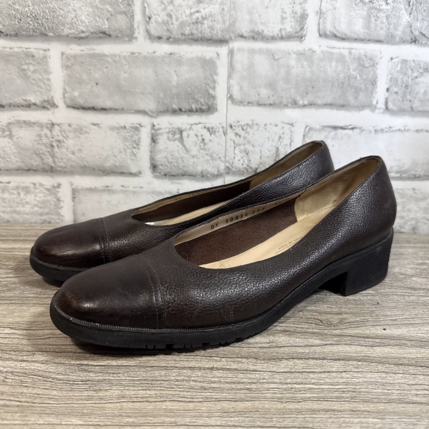 Vintage VINTAGE Ferragamo Slip Womens 7.5B Heel Leather Brown Shoes Size US 8 / IT 38 - 2 Thumbnail