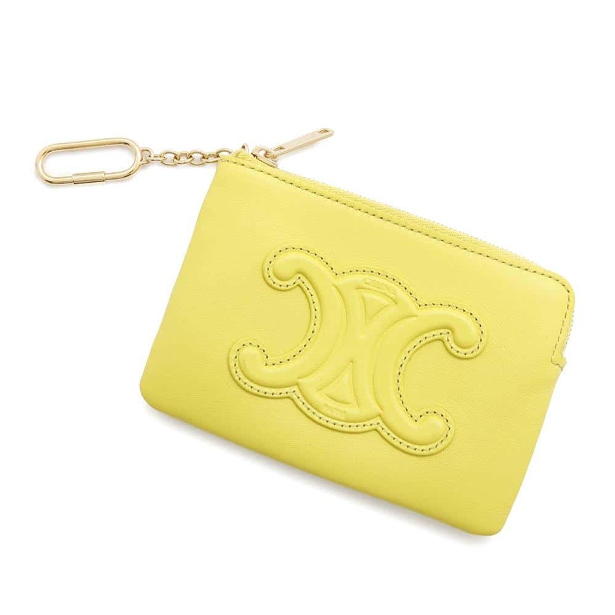 Celine Wallet/coin Case Triomphe Leather 10C663Dr8 Coin Purse in Yellow, Women's