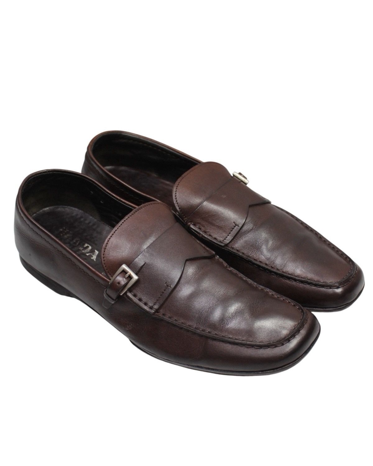 Prada 2000S PRADA BROWN BUCKLE LEATHER LOAFERS Size US 7 / EU 40 - 1 Thumbnail