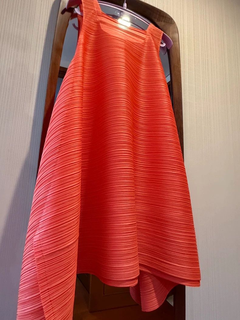 Issey Miyake Issey Miyake size:3 Orange horizontal stripe spring dress Size S / US 4 / IT 40 - 2 Thumbnail