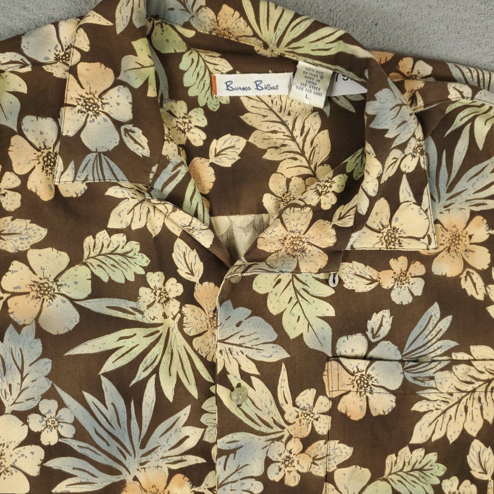 Vintage Burma Bibas Shirt Mens Large Brown Floral Silk Button-Up Short Sleeve Size US L / EU 52-54 / 3 - 2 Thumbnail