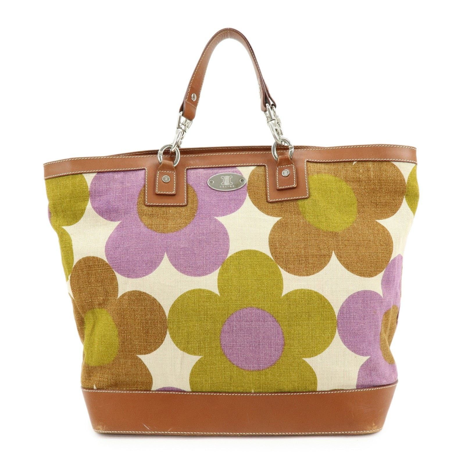 Celine Celine Flower Canvas & Leather Tote Brown & Multicolor Size ONE SIZE - 1 Thumbnail