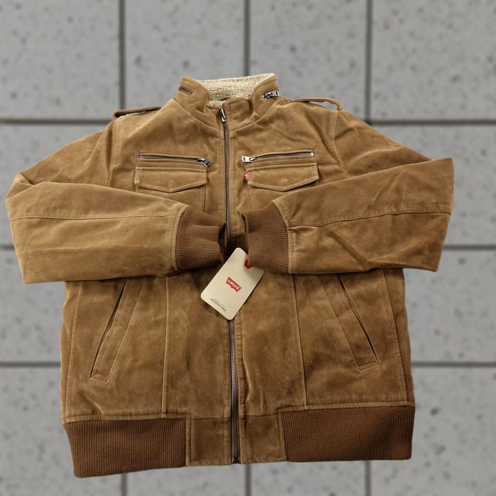 Levi's Levi's Jacket Bomber Jacket M Brown Faux Suede Sherpa Lined Zip Aviator Coat Men Cap Size US M / EU 48-50 / 2 - 1 Thumbnail