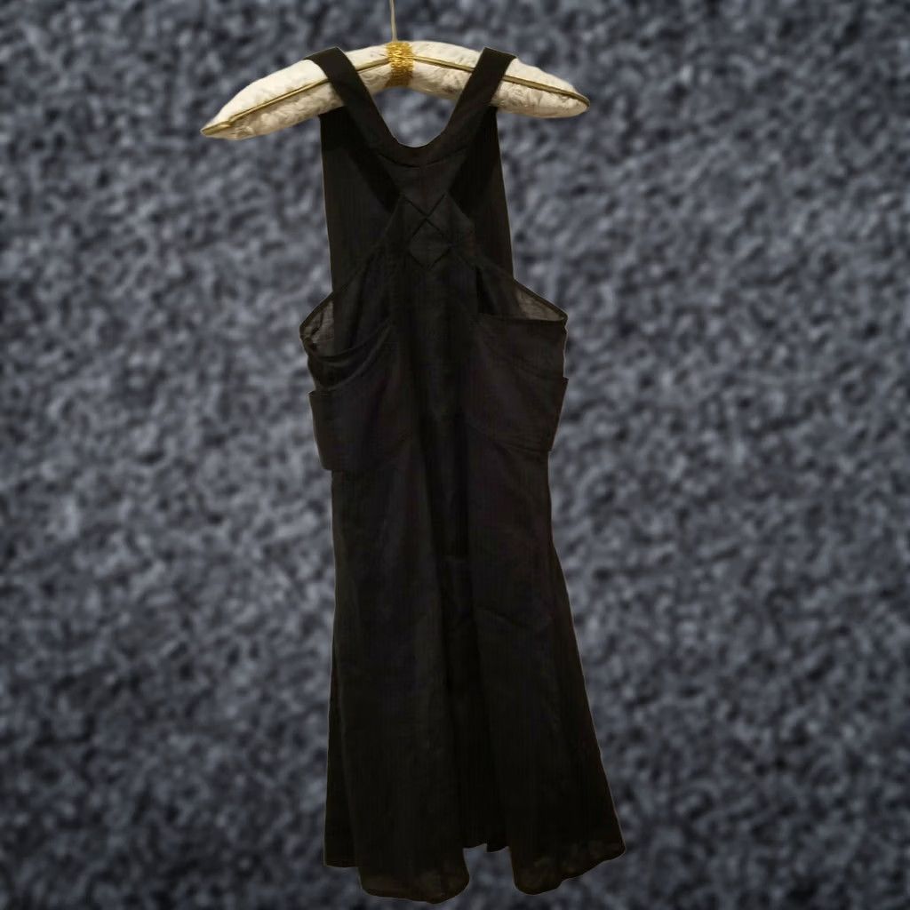 Vintage Max Studio Womens Sz 10 Sleeveless Cocktail Dress Belted Cross Back Linen Black Size L / US 10 / IT 46 - 1 Thumbnail