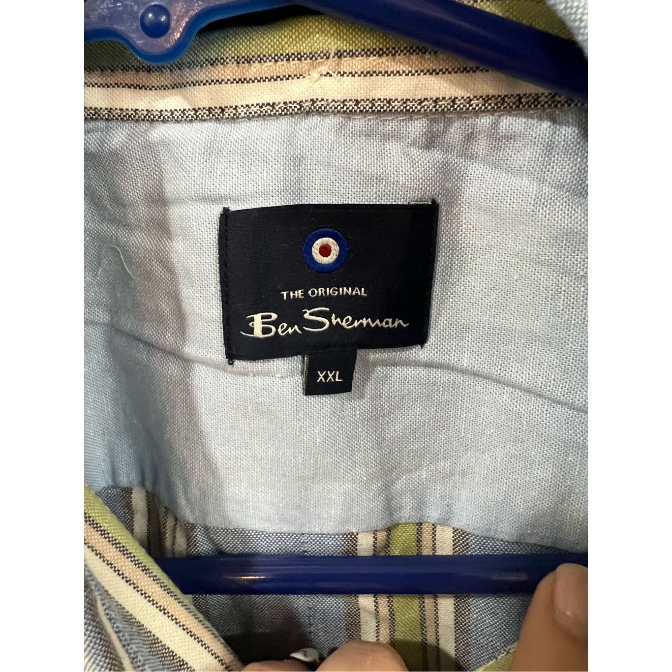 Ben Sherman Ben Sherman NWT Short sleeve Blue W/Green Tan Stripes Button Size US XXL / EU 58 / 5 - 3 Thumbnail