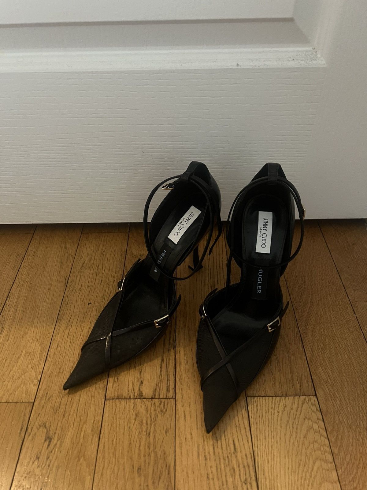 Jimmy Choo Jimmy Choo x Mugler mesh/leather strap heels Size US 7 / IT 37 - 1 Thumbnail