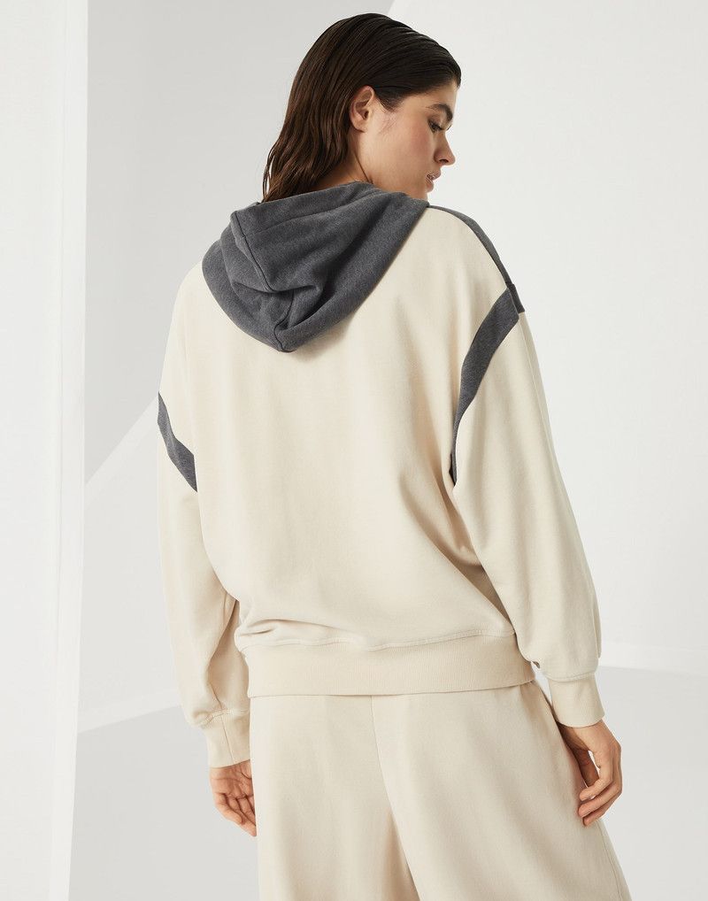 Brunello Cucinelli o1la1rc1a0326 Zipper Hooded Sweatshirt in Grey/Beige Size L / US 10 / IT 46 - 2 Thumbnail