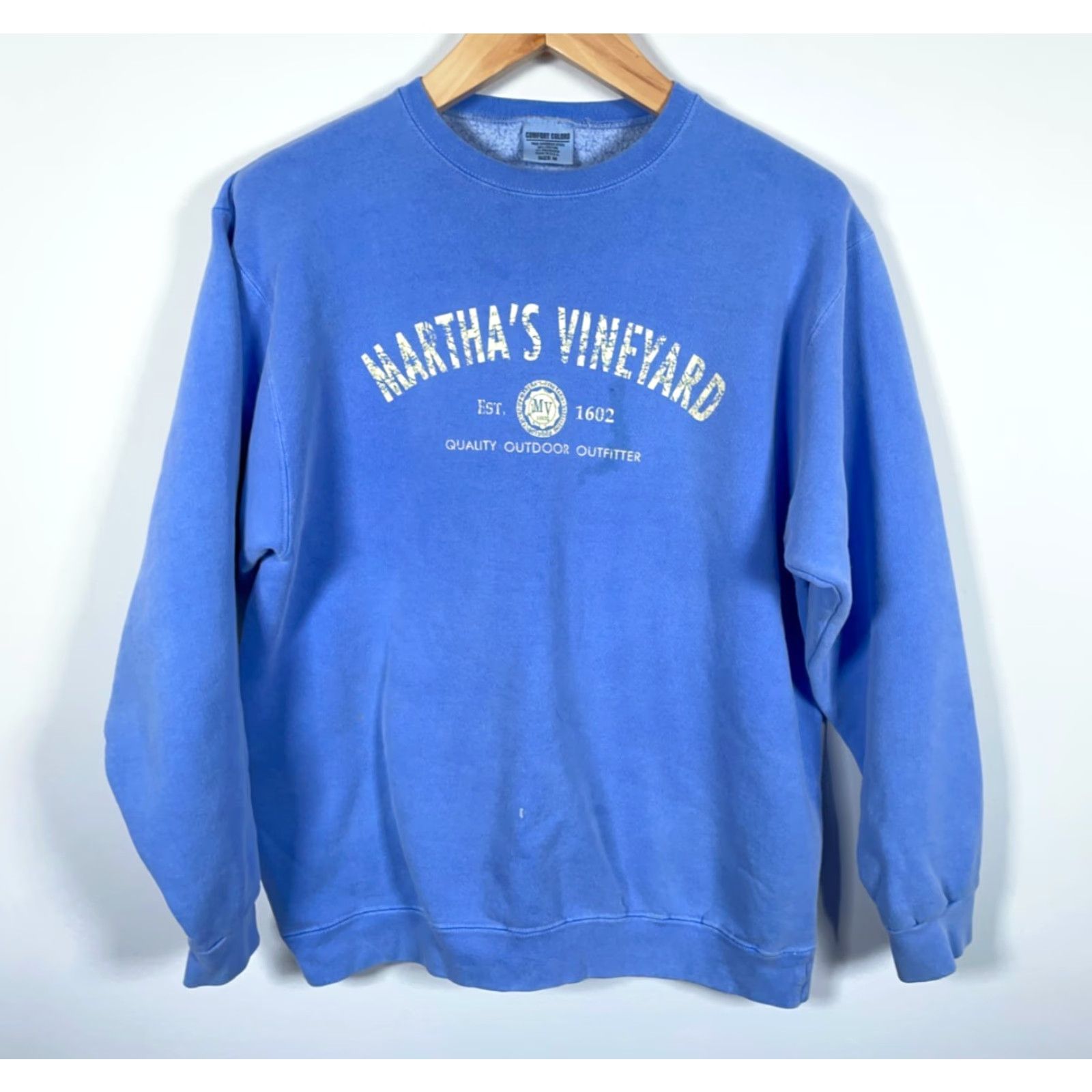 Comfort Colors Comfort Colors Sweatshirt Adult Medium Blue Garment Dyed Martha's Vineyard Graphic Print 90s Preppy Pullover Crew Neck Cotton Poly Fleece Size US M / EU 48-50 / 2 - 2 Thumbnail