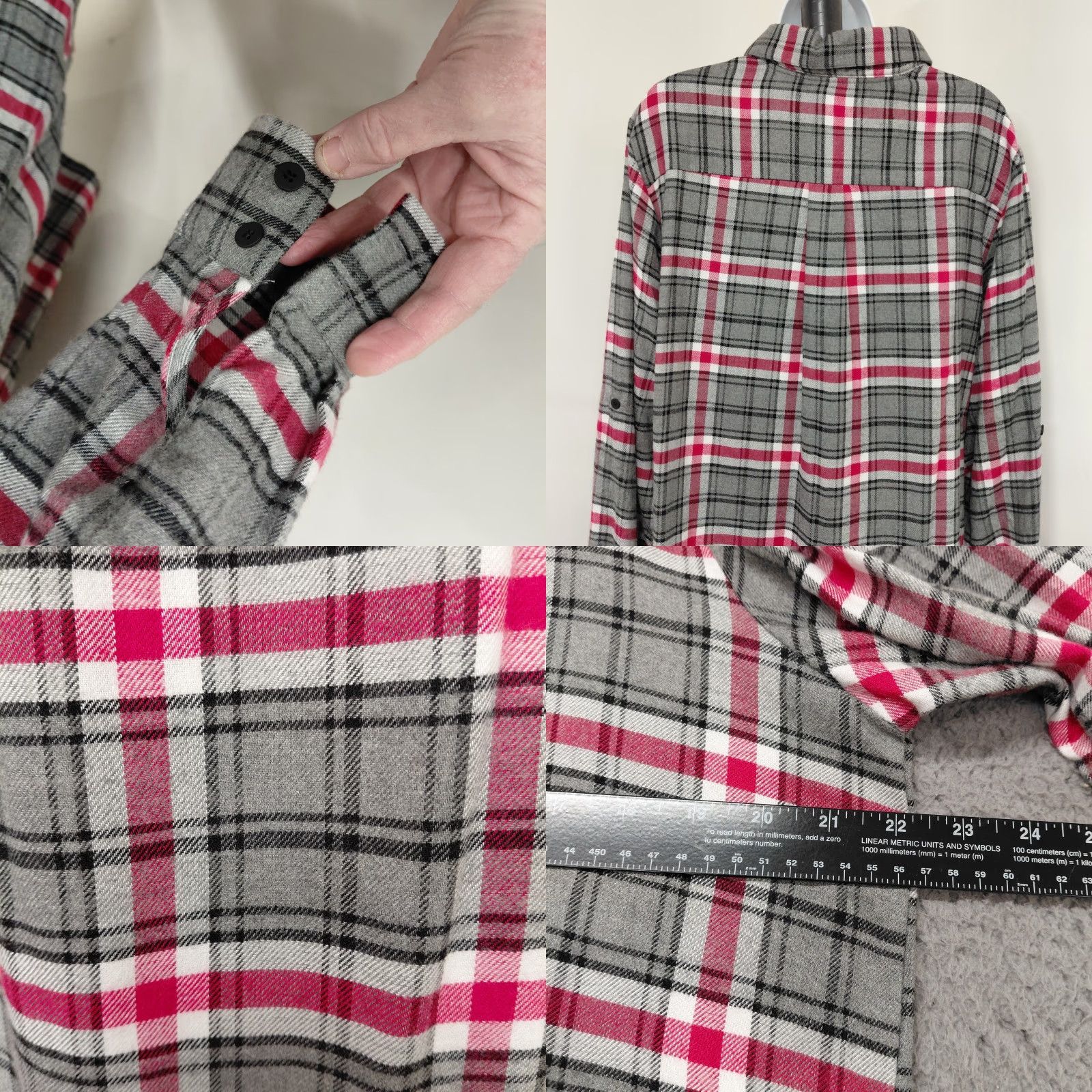 DKNY DKNY Dress Women's Large Gray Pink Window Pane Plaid Button Up Long Sleeve Size L / US 10 / IT 46 - 8 Thumbnail