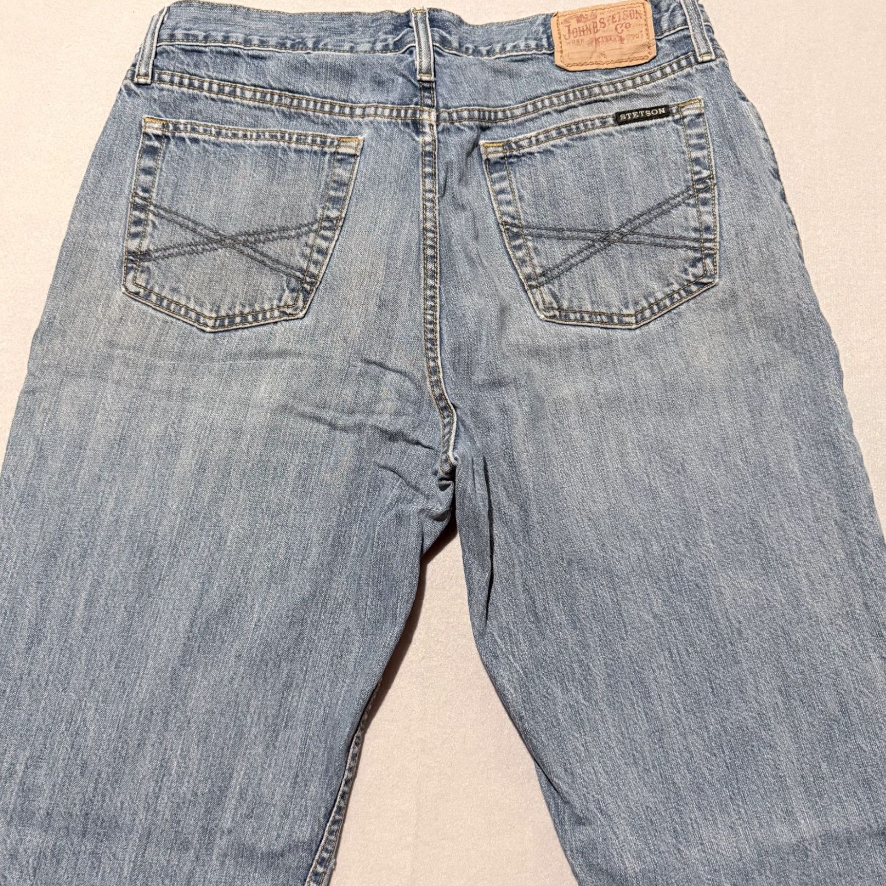 Stetson VINTAGE Stetson Jeans Men's Light Wash Denim Classic Straight Zip Fly 35X36 Blue Men Jeans 35x36 Vintage Cowboy 90s Western Mens Size US 35 - 3 Thumbnail