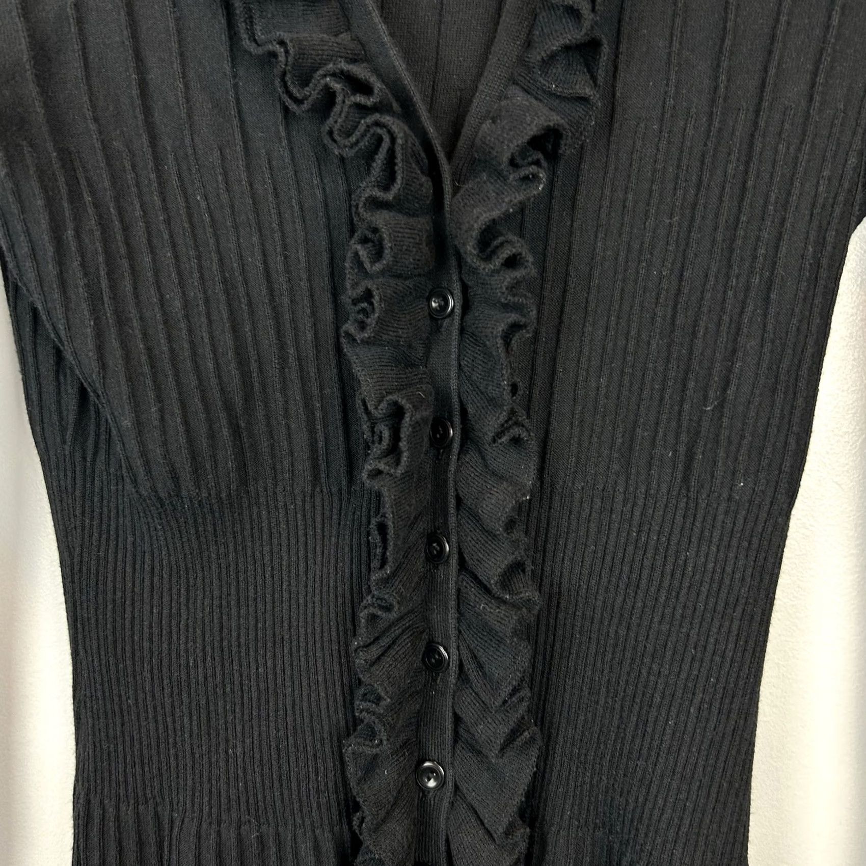 Vintage Etcetera Cardigan Sweater Womens Small Ruffled Black Cotton Knit All Seasons Lightweight Long Sleeve Regular Size S Size S / US 4 / IT 40 - 5 Thumbnail