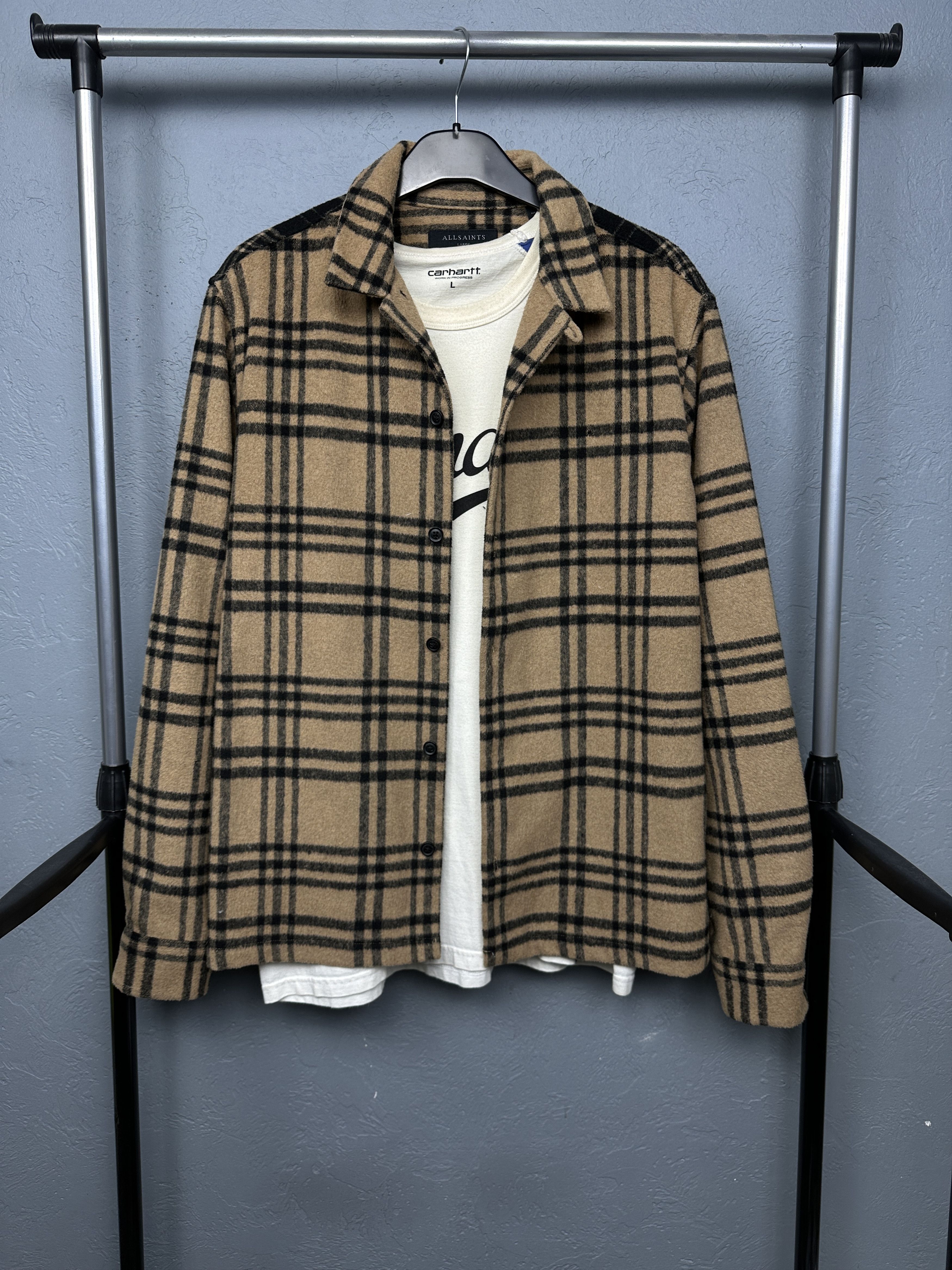 Allsaints Allsaints Mens Statland Wool Flannel Shirt Overshirt Jacket Size US L / EU 52-54 / 3 - 1 Thumbnail