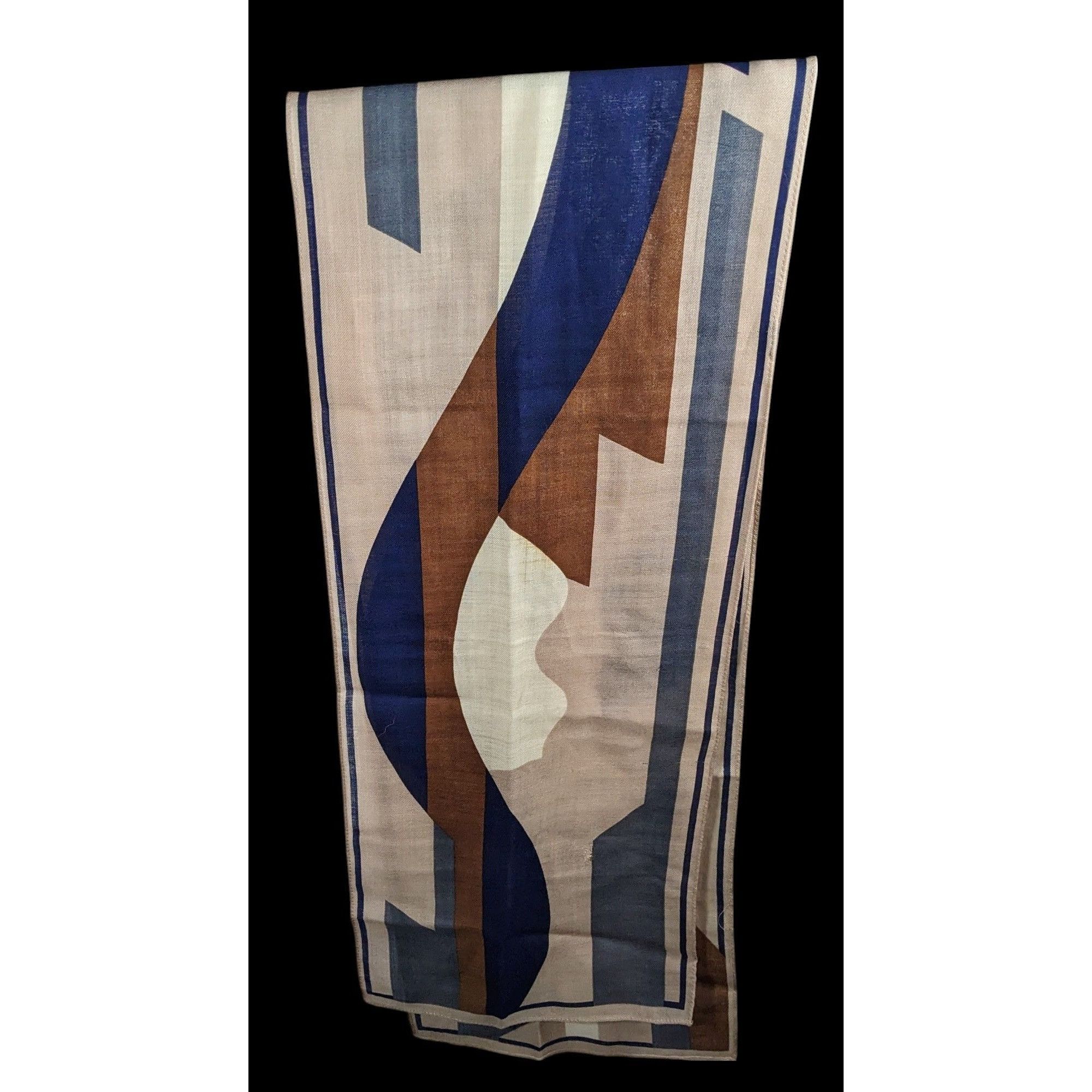 Other Vintage 70s Brown And Blue Abstract Geometric Scarf Size ONE SIZE - 1 Thumbnail