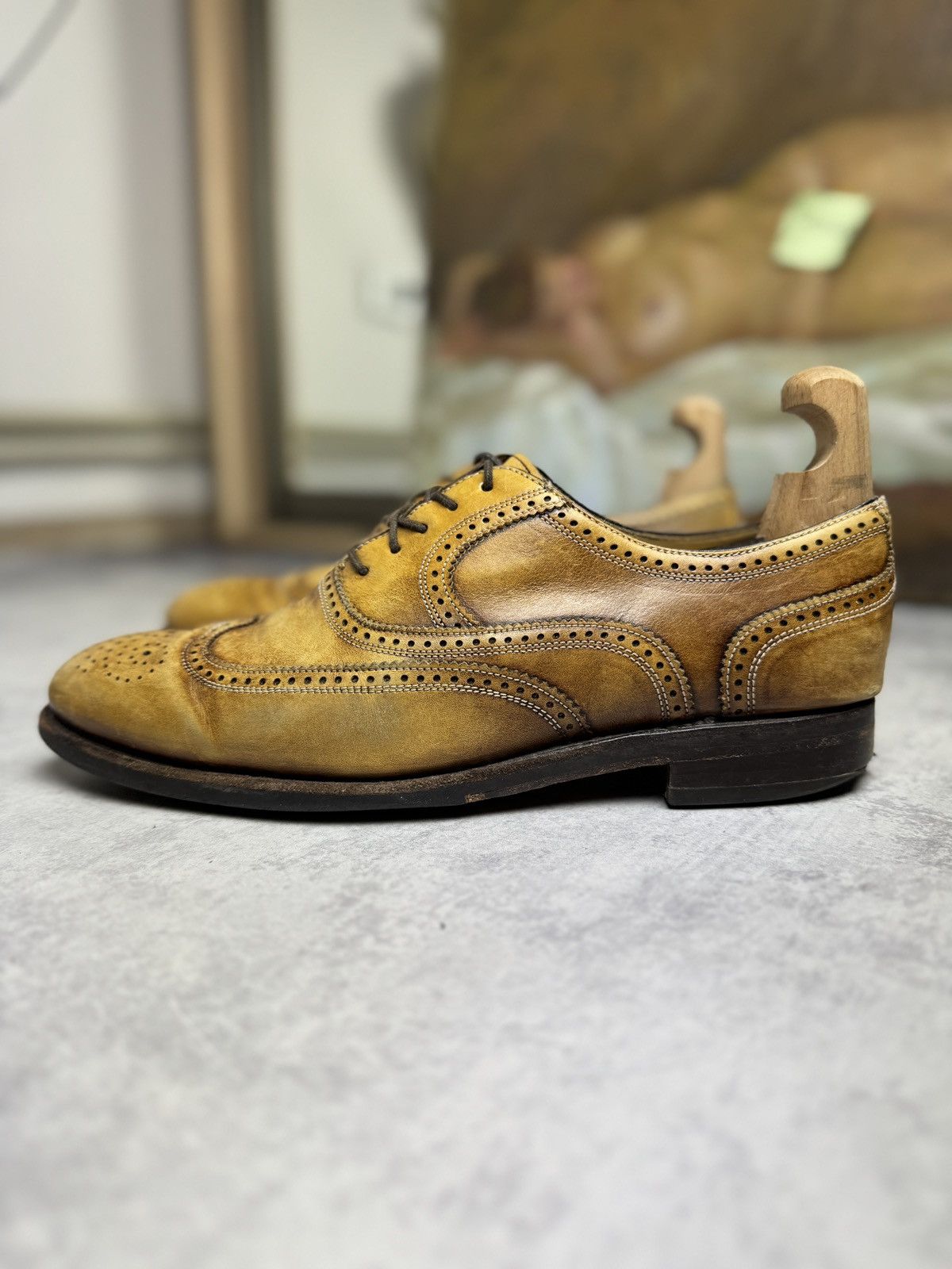 Archival Clothing x Italian Designers 90's Berwick 1707 Leather Formal Distressed Loafers Shoes in Yellow