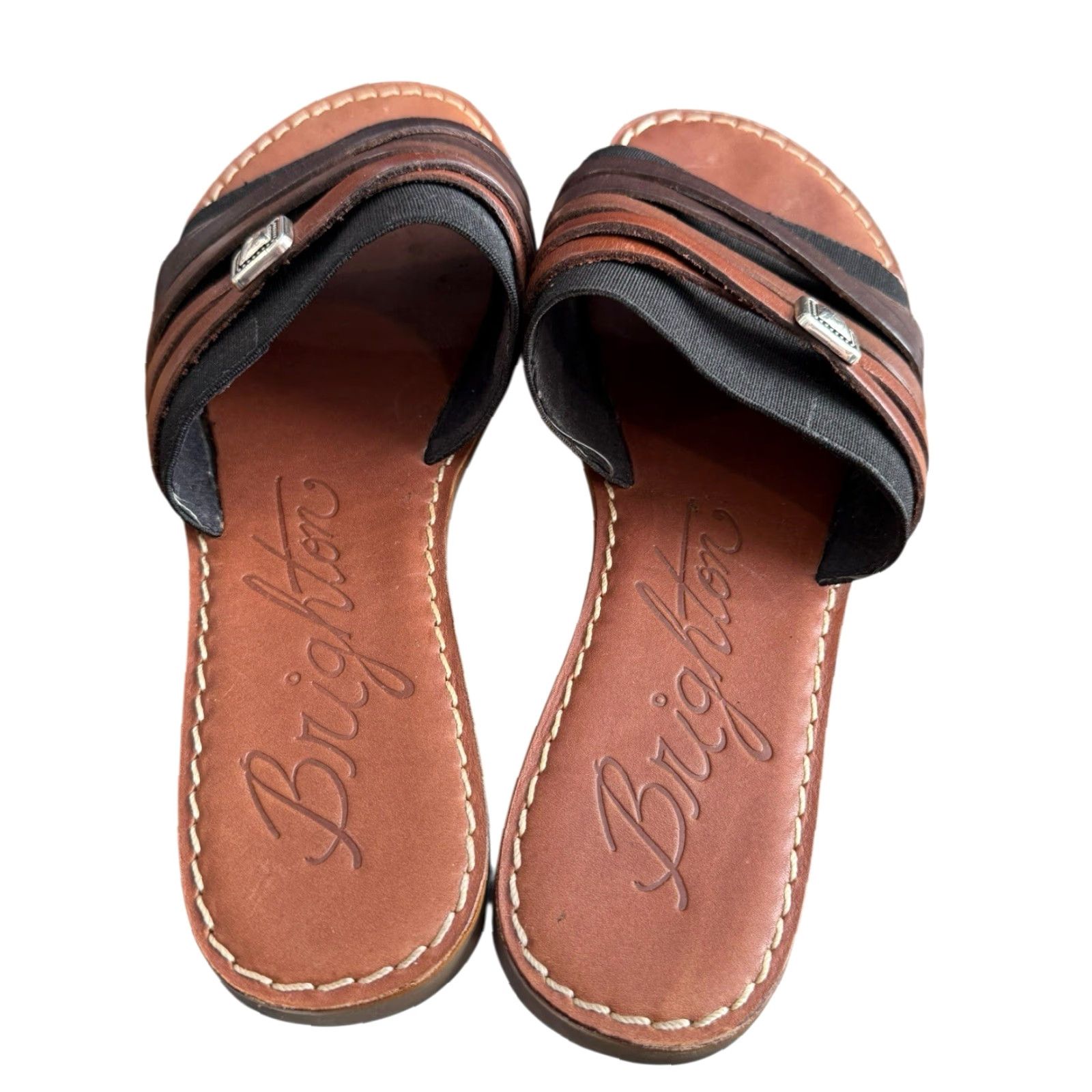Brighton BRIGHTON Allman Flat Leather Sandals Women’s 7.5 M Brown Caramel Leather Upper Lining Insole EUC Slip-On Medallion Size US 8 / IT 38 - 5 Thumbnail