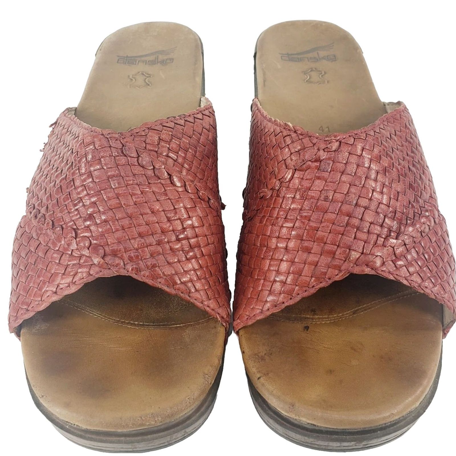 Dansko DANSKO Mila Woven Criss Cross Leather Slide Red Sandals Sz. 9.5-10 EU 41 Mens Womens Girls Boys Size US 9.5 / IT 39.5 - 3 Thumbnail