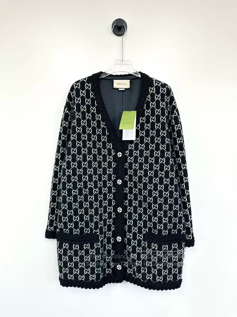 Gucci Gucci Black old-fashioned full-print wool knitted cardigan Size L / US 10 / IT 46 - 1 Thumbnail