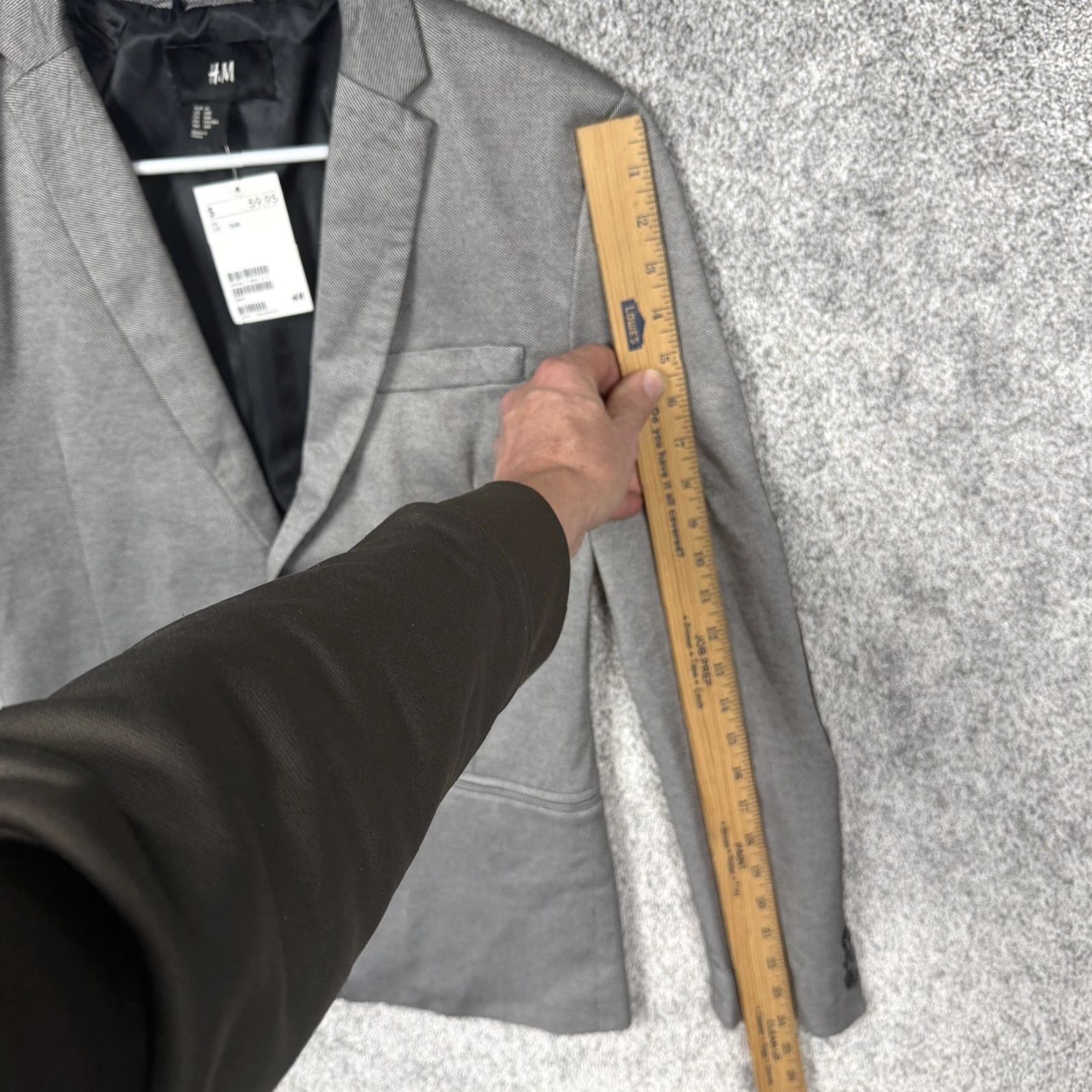 H&M H&M Blazer Mens 34R Gray Cotton Blend Elbow Patch Sport Coat Preppy Old Money Size 34R - 4 Thumbnail