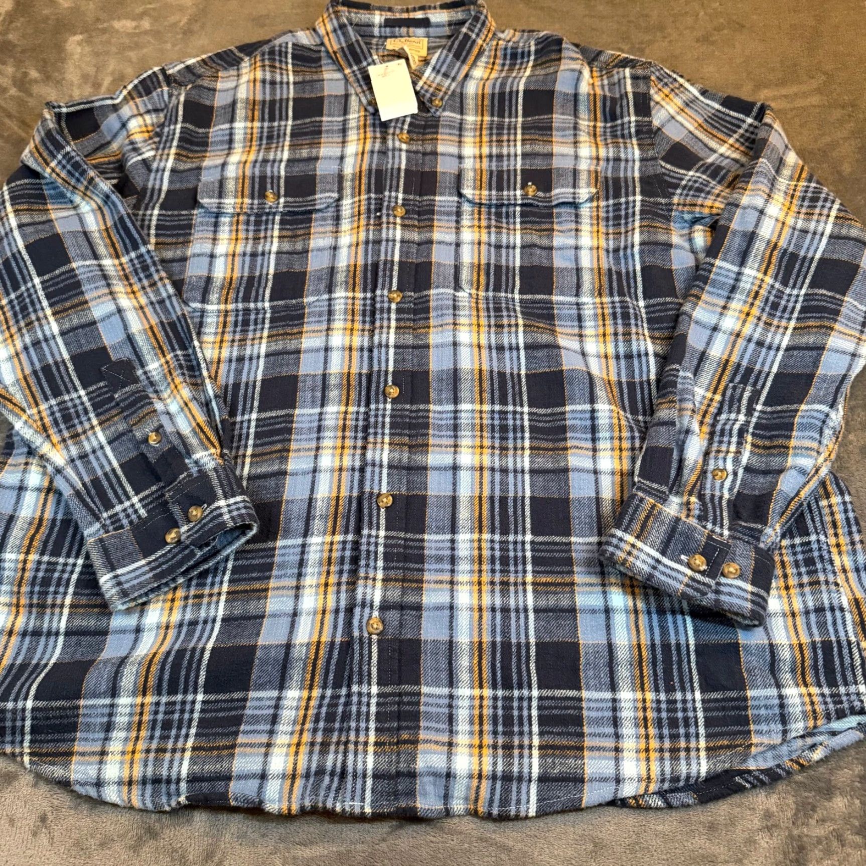 Vintage LL Bean Field Flannel Shirt Mens XXL 2XL Blue Orange Plaid Slightly Fitted Button-Up Size US XXL / EU 58 / 5 - 2 Thumbnail