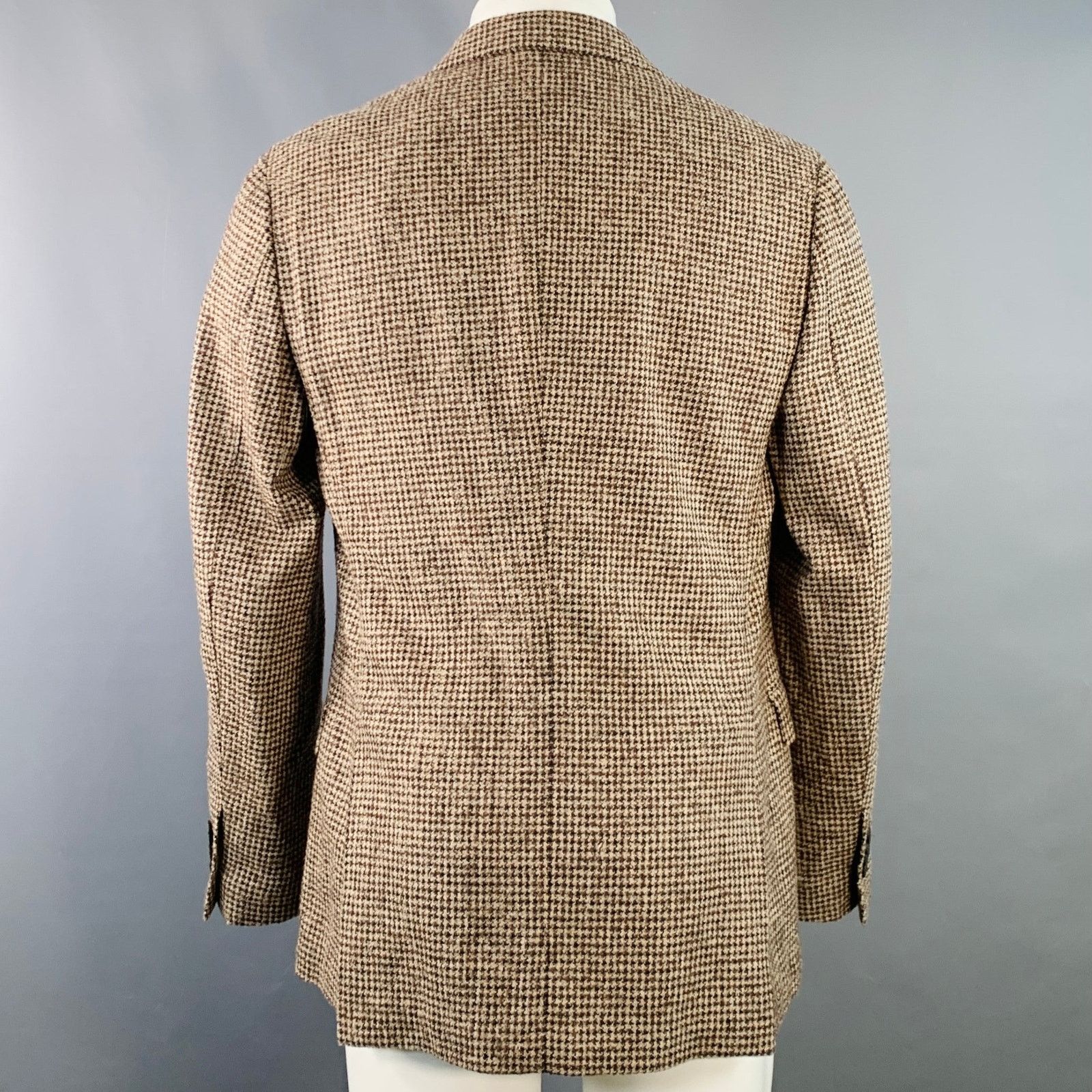 Saks Fifth Avenue SAKS FIFTH AVENUE Khaki Brown Houndstooth Wool Sport Coat Size 40R - 4 Thumbnail