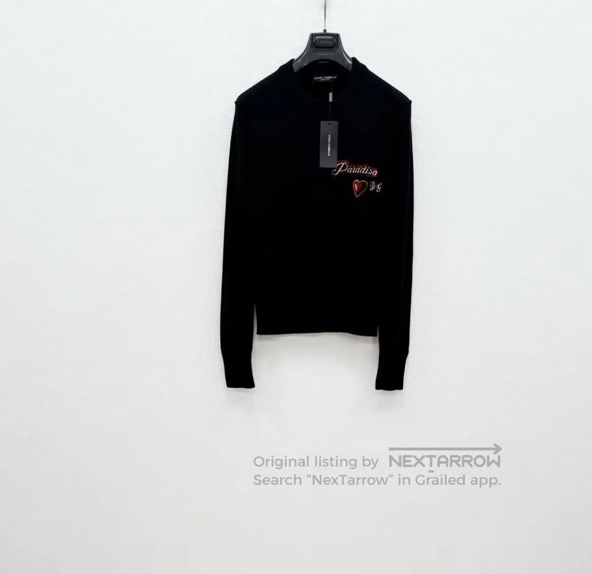 Dolce & Gabbana Black Embroidered 'Paradiso' Heart Sweater. Size US M / EU 48-50 / 2 - 1 Thumbnail