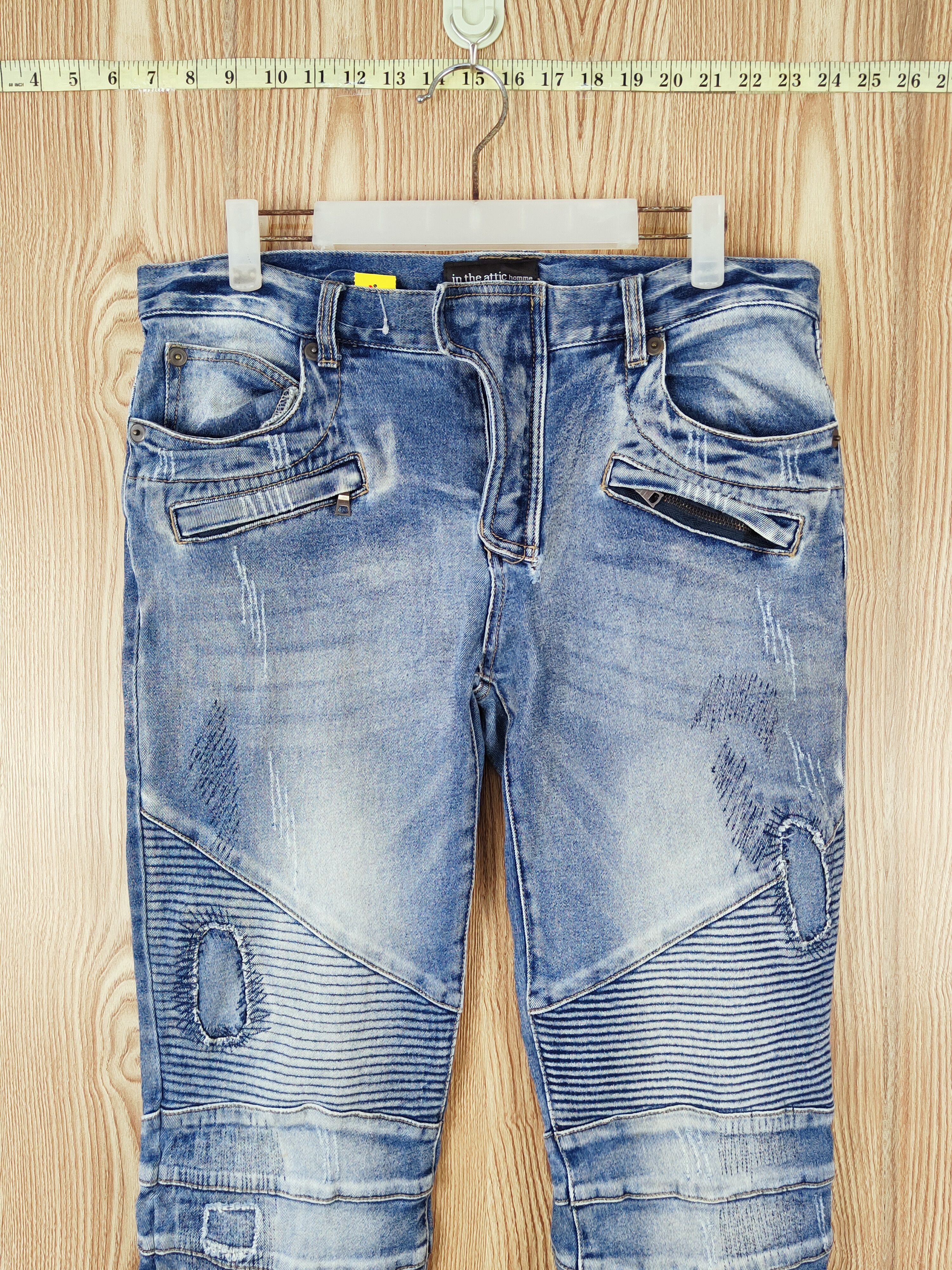 In The Attic In the attic Distressed Ripped bikers denim Jeans #W491 Size 33" - 2 Thumbnail