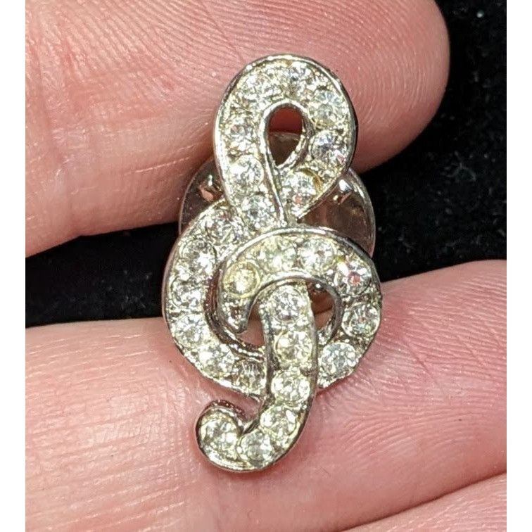 Other Vintage Signed Treble Clef Pave Silver Tone Lapel Pin Size ONE SIZE - 1 Thumbnail