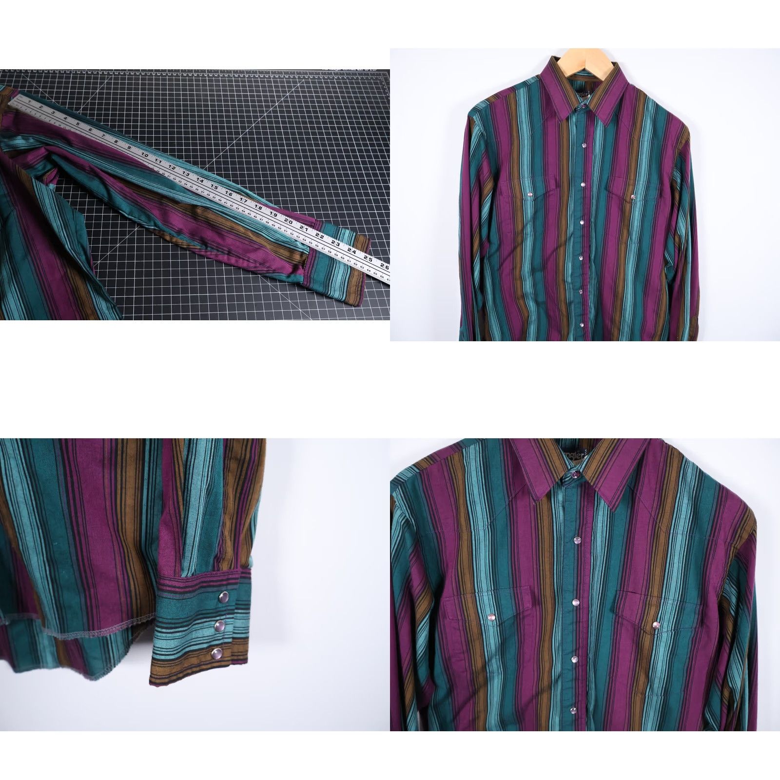 Wrangler VINTAGE Wrangler Cowboy Cut Shirt Men's 16.5 (Large) Purple Green Stripe Pearl Snap Shirt Mens Large Purple Stripe Cowboy Western 90s Clothing Size US L / EU 52-54 / 3 - 8 Thumbnail