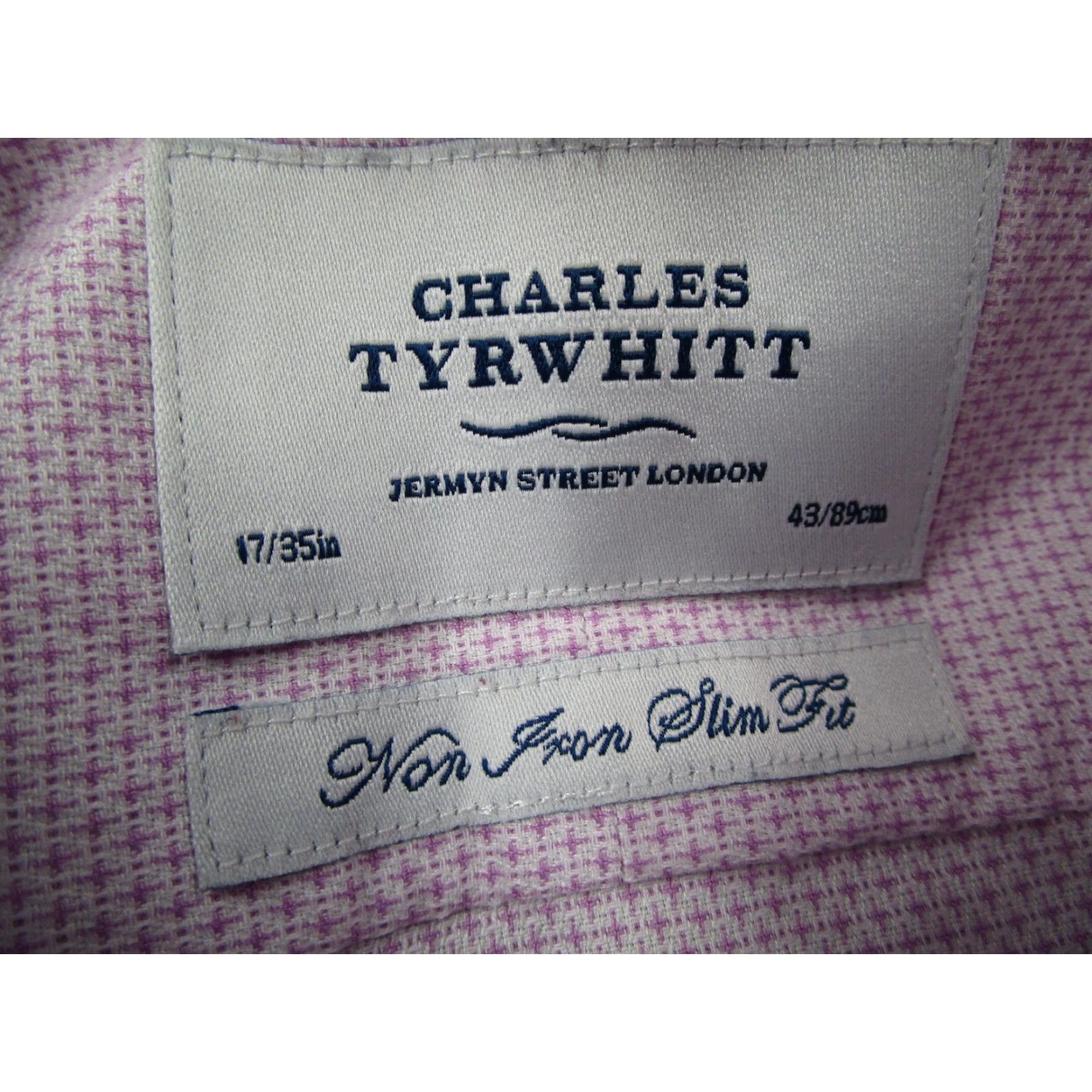 Charles Tyrwhitt Charles Tyrwhitt Shirt Mens 17/35 Pink Non Iron Slim Fit Dress Long Sleeve Micro Geometric Shirt Size 34R - 3 Thumbnail