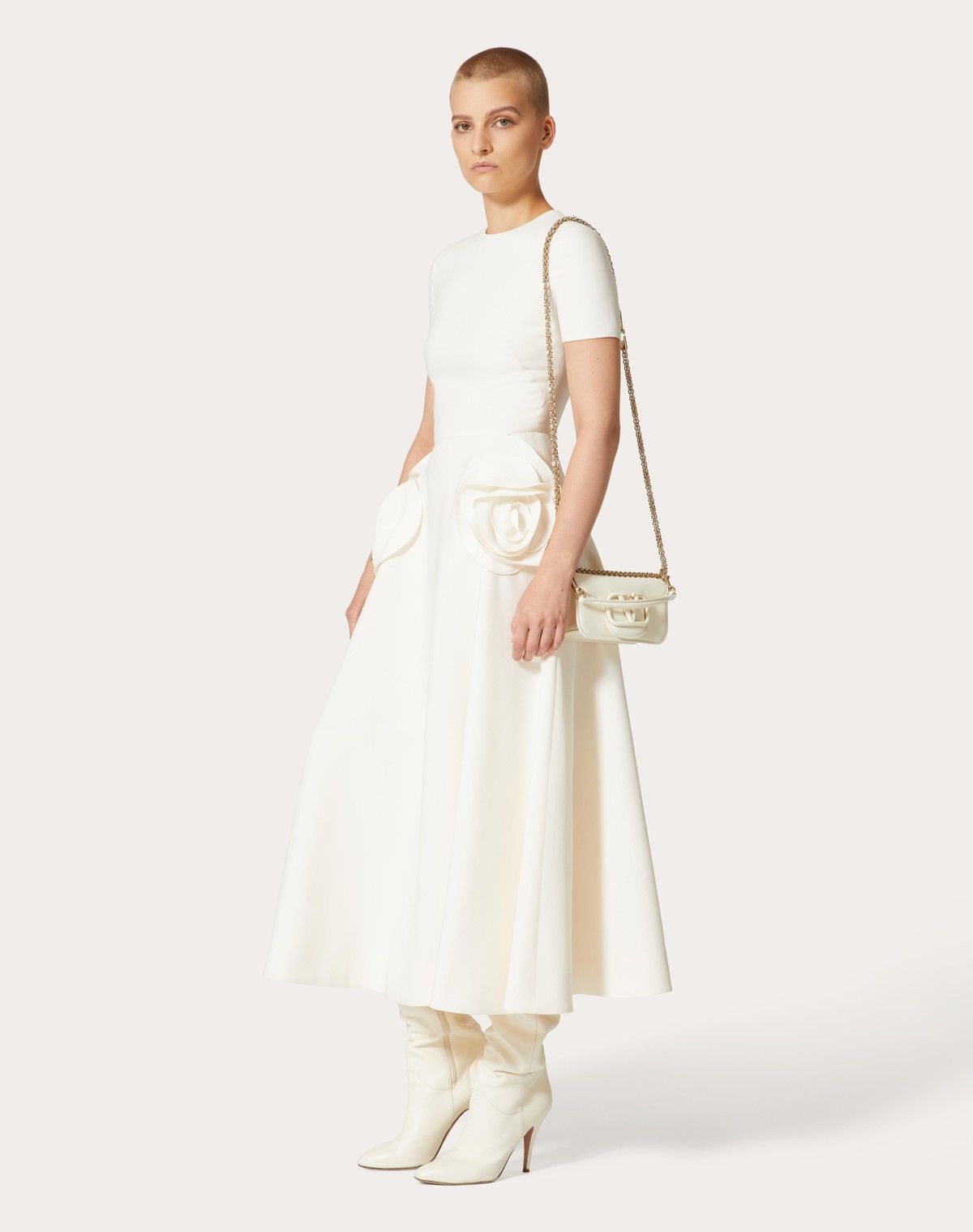 Valentino o1s1wg110525 Crepe Couture Midi Dress in White Size S / US 4 / IT 40 - 3 Thumbnail