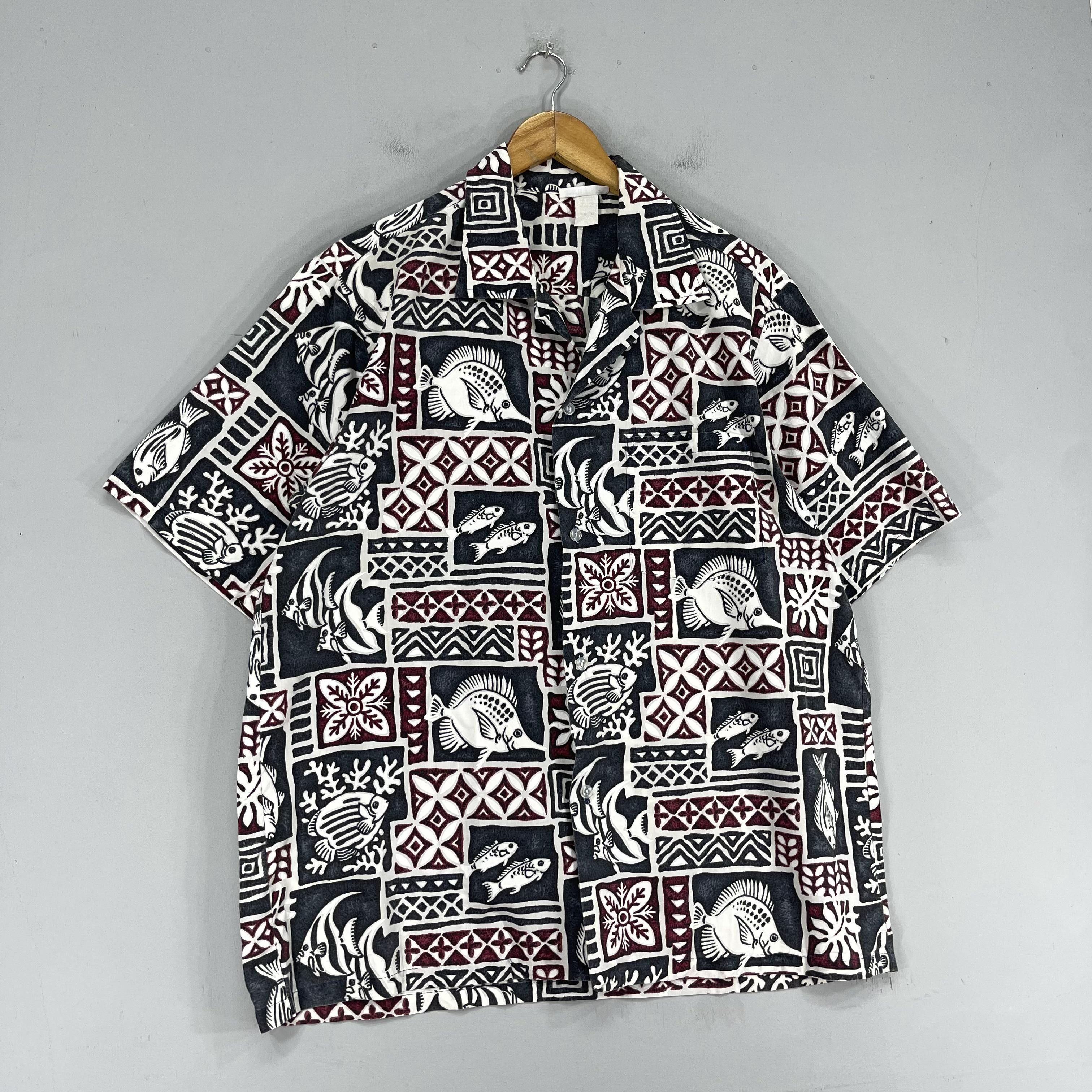 Vintage Vintage Hawaiian Abstract Tribal Tattoo Fish Pattern Shirt Size US XL / EU 56 / 4 - 4 Thumbnail