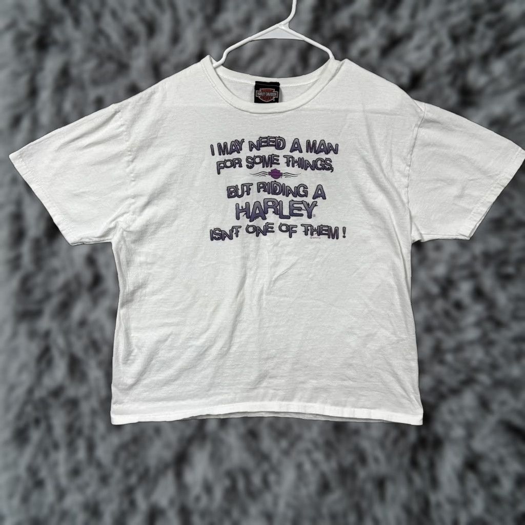 Harley Davidson VINTAGE Harley-Davidson Shirt Womens XL I May Need A Man Biker Funny White Crew Neck Short Sleeve Size XL / US 12-14 / IT 48-50 - 1 Thumbnail