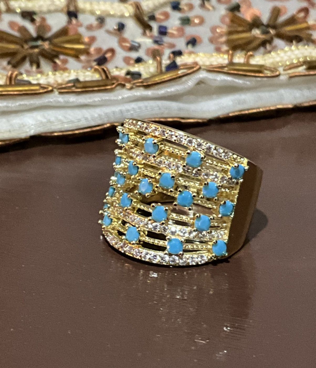Other Elegant Gold and Turquoise wide band Ring 8 Size ONE SIZE - 1 Thumbnail